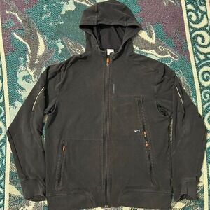 Vintage Y2K Nike FIT Dry full-zip hoodie jacket in black with orange accents